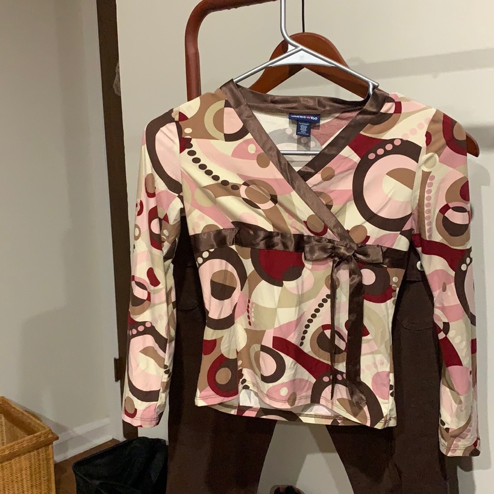 y2k limited too abstract print long sleeve shirt